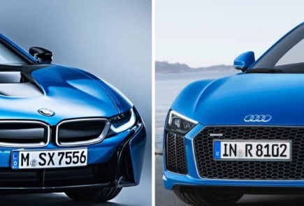 BMW i8 против Audi R8 на прямой BMW i8 в сравнении с Audi R8